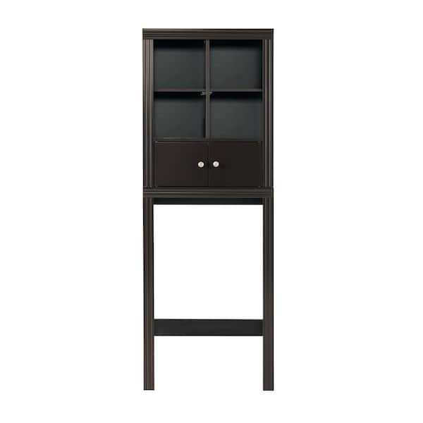 ANGELES HOME 24 in. W x 8 in. D x 65 in. H Brown Bathroom Storage Wall Over-the-Toilet Cabinet with 4 Open Compartments