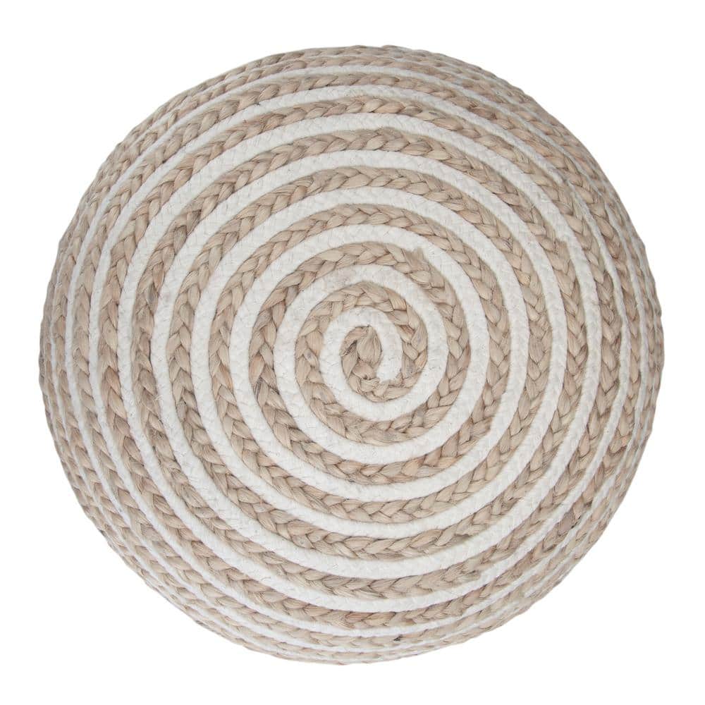 Natural Jute and Cotton Round Boho Pouf