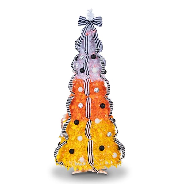GERSON INTERNATIONAL 6 ft. H Candy Corn Pop-Up Pre-Lit Artificial Halloween Tree with 100 Orange LED Lights 7018--60LEDO - The Home Depot