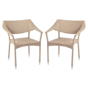 Brown Wicker/Rattan Outdoor Lounge Chair in Brown (Set of 2)