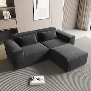 86.62 in Square Arm Corduroy Fabric Rectangle Modern 2-Seater Modular Sofa in Black