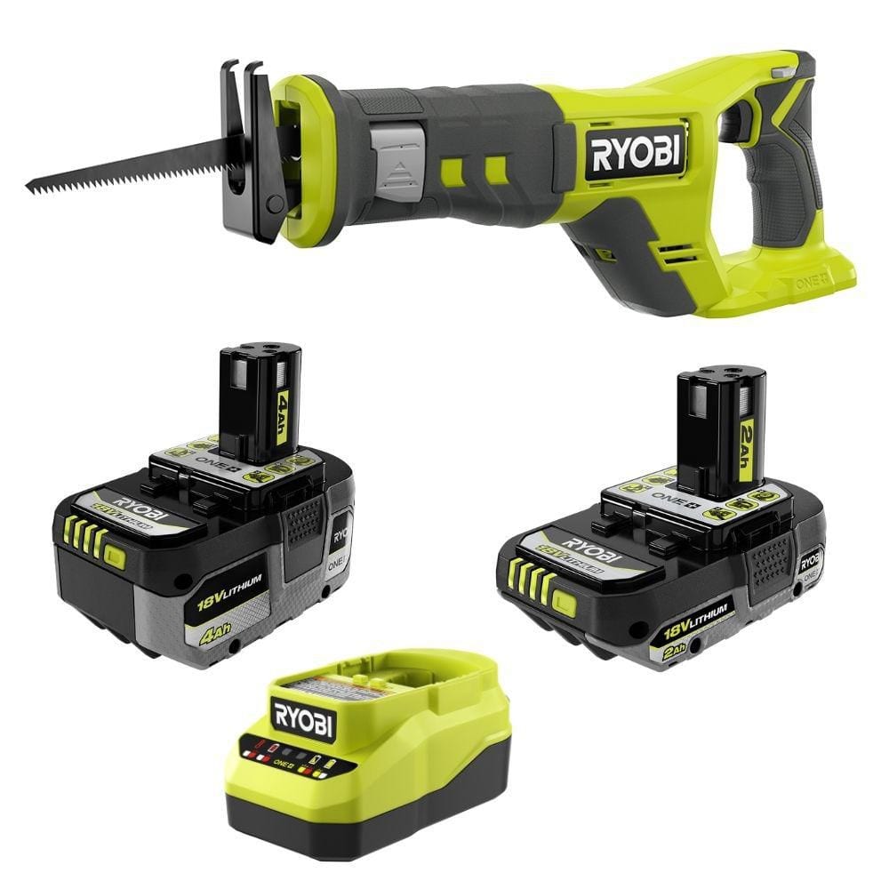 RYOBI ONE+ 18V Kit w/ 4.0 Ah Battery, 2.0 Ah Battery, Charger, & FREE ONE+ Cordless Reciprocating Saw (PSK1212SBPCL515)