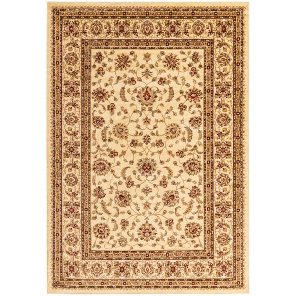 Elegant Ivory 7' x 10' Stain-Resistant Synthetic Area Rug