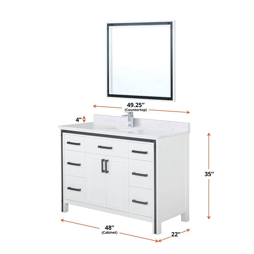 Ziva 48" White Cultured Marble Top Vanity with Mirror
