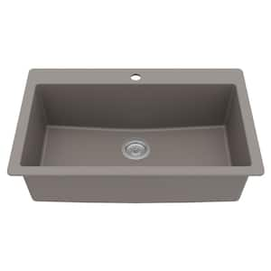 QT-812 Quartz/Granite 33 in. Large Single Bowl Drop-In Kitchen Sink in Concrete