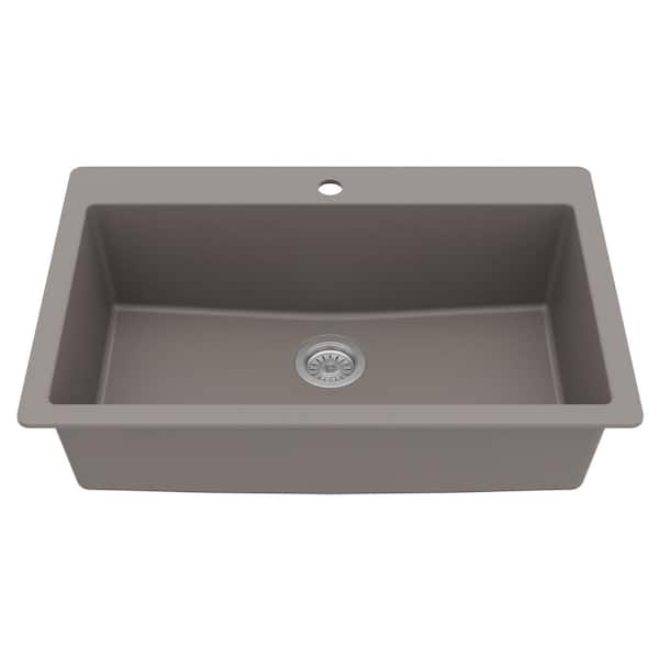 QT-812 Quartz/Granite 33 in. Large Single Bowl Drop-In Kitchen Sink in Concrete