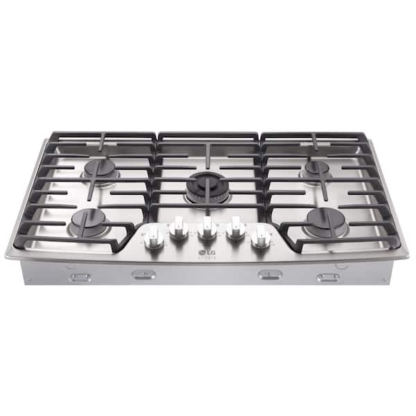 LG 36 in. Recessed Gas Cooktop in Stainless Steel with 5 Burners including Ultraheat Dual Burner
