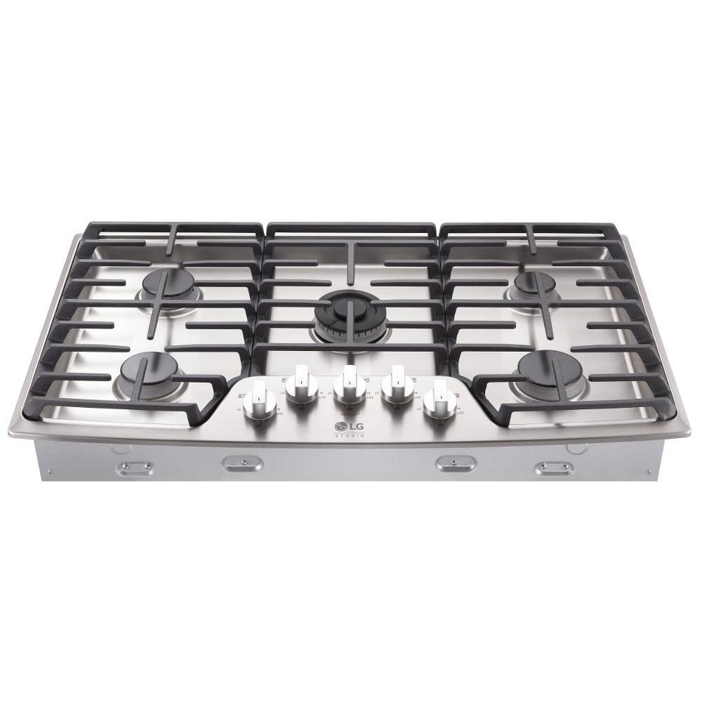 LG STUDIO 36 in. Recessed Gas Cooktop in Stainless Steel with 5 Burners including Ultraheat Dual Burner, Silver