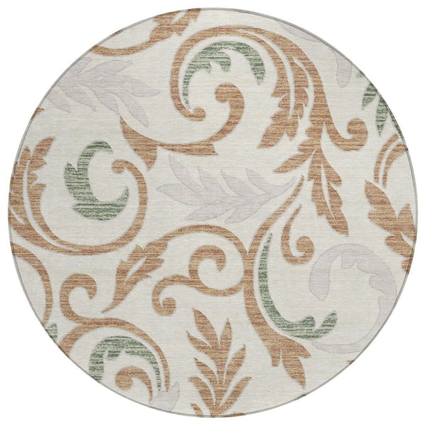 Chantille Machine Washable Indoor/Outdoor Abstract ACN3102 Cream 8 ft. x 8 ft. Round Rug