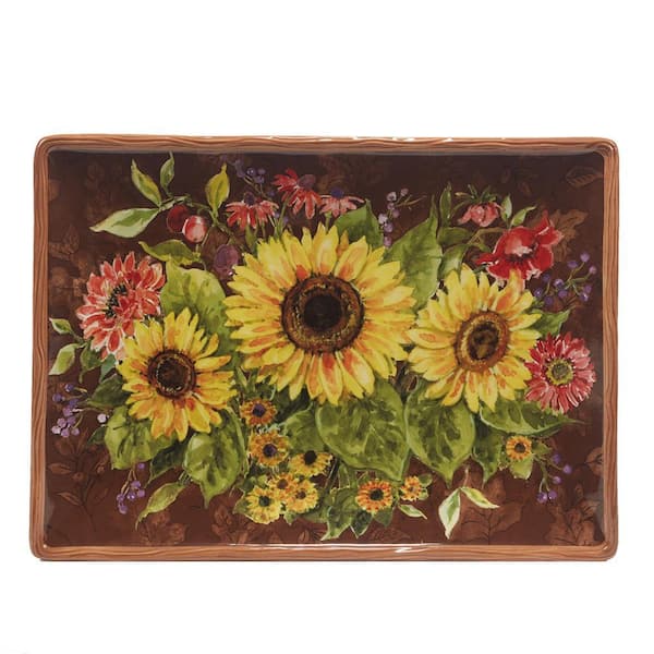 Certified International Harvest Blessings 10 in. Assorted Colors Earthenware Rectangle Platter (Set of 1)