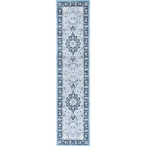 Palmette Modern Persian Floral Navy/Blue 2 ft. x 10 ft. Runner Rug