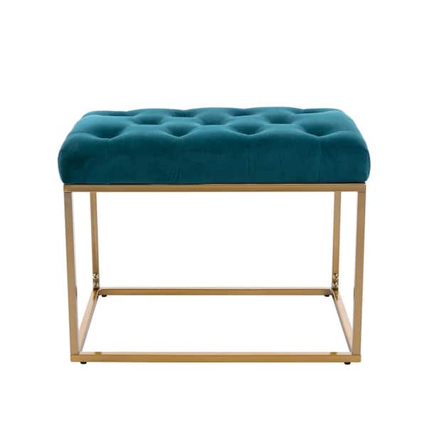 Unbranded Modern Teal Tufted Ottoman with Metal Frame and Golden Legs