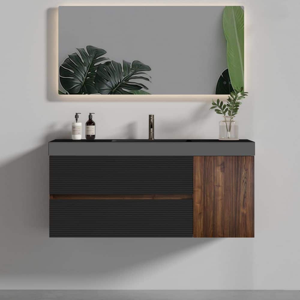48 in. Fully Assembled Single Sink Bath Vanity in Walnut with Black Engineered Quartz Composite Top price history on PriceWatchPro