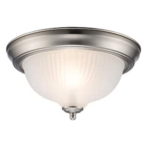 11.25 in. 2-Light Brushed Nickel Transitional Flush Mount with Frosted Swirl Glass Shade and No Bulbs Included