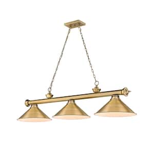 Cordon 3-Light Rubbed Brass Plus Billiard Light Metal Rubbed Brass Shade with No Bulbs Included