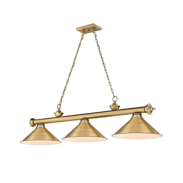Unbranded Cordon 3-Light Rubbed Brass Plus Billiard Light Metal Rubbed Brass Shade with No Bulbs Included