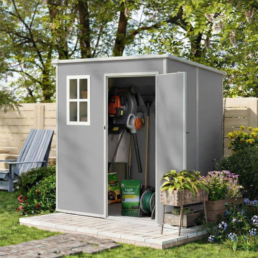 ELPOSUN 6 ft. x 6 ft. Gray Plastic Resin Garden Outdoor Storage