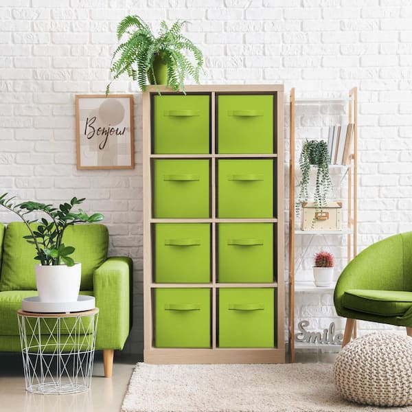 Sorbus Storage Cubes with Handles, Green 13 in. x 13 in. H Fabric Decorative Basket Set of 8, Large Foldable Closet Organizer
