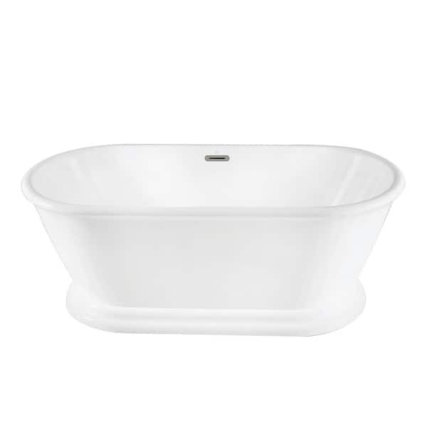 Aqua Eden 66 in. x 30.5 in. Acrylic Flatbottom Soaking Freestanding Bathtub in Glossy White/Brushed Nickel with Drain