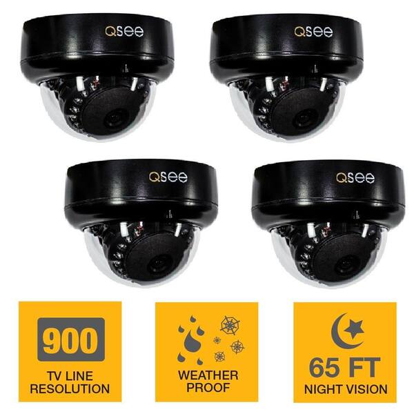 Q-SEE Wired 900TVL Indoor/Outdoor Dome Cameras with 65 Night Vision (4-Pack)