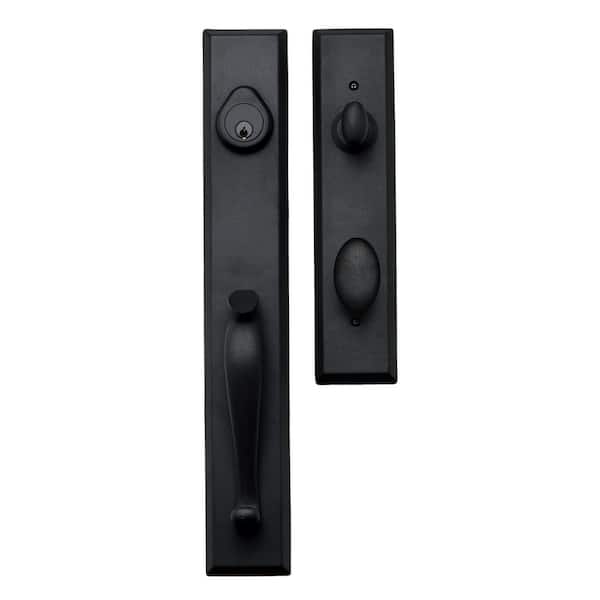 Sandcast Cordoba Aged Black Single Cylinder Deadbolt Entry Door Handleset with Tulum Knob Inside Trim