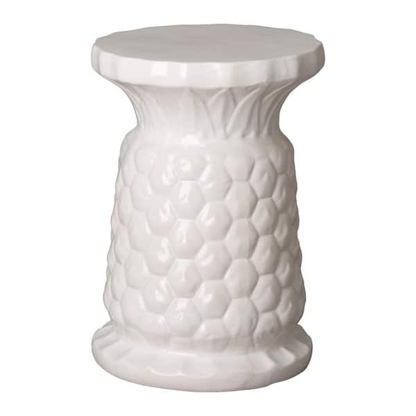 15.5 in. H White Round Ceramic Garden Stool