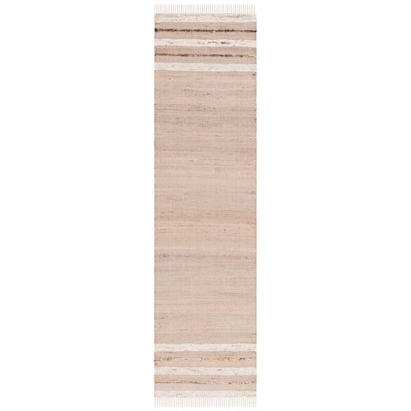 Natura 2 ft. x 9 ft. Natural/Brown Striped Border Runner Rug