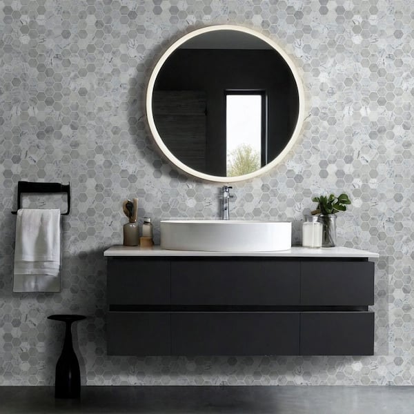 Carrara White Hexagon 4 in. x 4 in. x 10 mm Polished Marble Mesh-Mounted Mosaic Tile - 4 in. x 4 in. Tile Sample