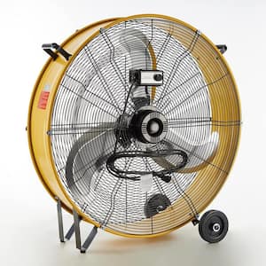 30 in. 3-Speeds Drum Fan in Yellow with Powerful 1/3HP Motor, for Commercial or Industrial, Low Noise