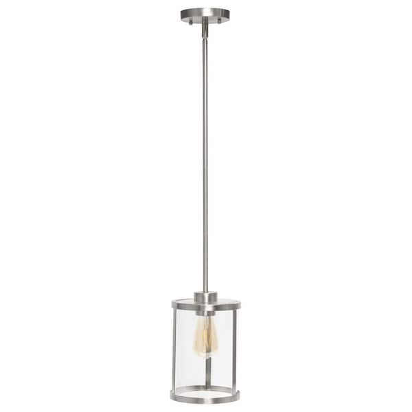 Lalia Home 10 in. 1-Light Brushed Nickel Standard Pendant Modern Farmhouse Adjustable Hanging Cylindrical Clear Glass Shade