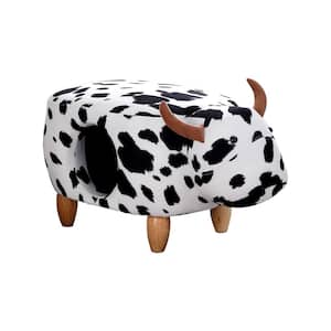 14.97 in. Black White Backless Wooden Ottoman Animal Storage Footstool Bar Stool Cartoon Chair with Solid Wood Legs