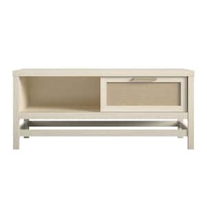 Leeland 19.49 in. Ivory Oak Rectangular with Faux Rattan MDF Coffee Table