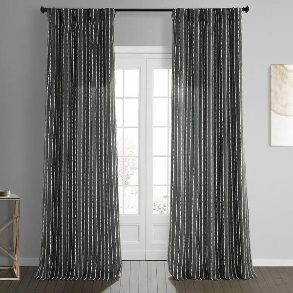 Exclusive Fabrics & Furnishings Sharkskin Black Solid Printed Cotton 50 in. W x 84 in. L Rod Pocket Room Darkening Curtain (1 Panel)