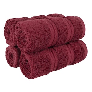 American Soft Linen Washcloth Set 100% Turkish Cotton 4 Piece Face Hand Towels for Bathroom and Kitchen - Burgundy Red