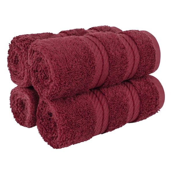 American Soft Linen American Soft Linen Washcloth Set 100% Turkish Cotton 4 Piece Face Hand Towels for Bathroom and Kitchen - Burgundy Red