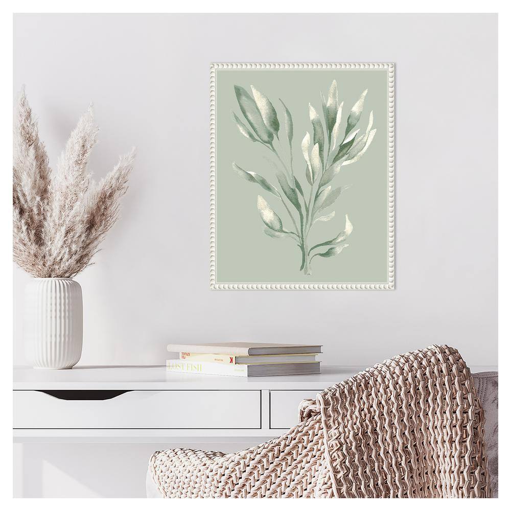 Tonal Green Ferns Canvas Art with Beaded White Frame