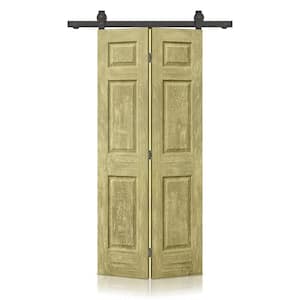 24 in. x 84 in. Antique Gold Stain 6-Panel MDF Hollow Core Composite Bi-Fold Barn Door with Sliding Hardware Kit