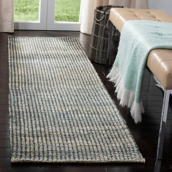 Marbella Blue/Ivory 2 ft. x 8 ft. Solid Runner Rug