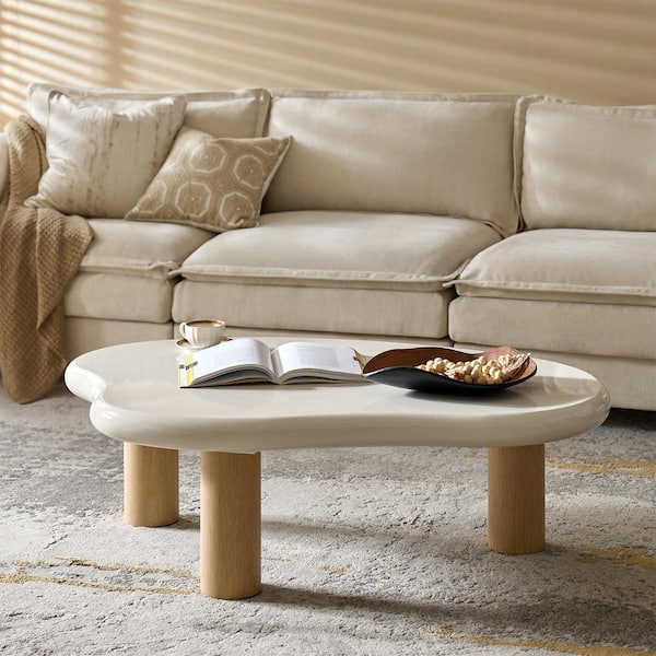 JAYDEN CREATION Canelio 50.5 in. White Specialty Wood Top Coffee Table