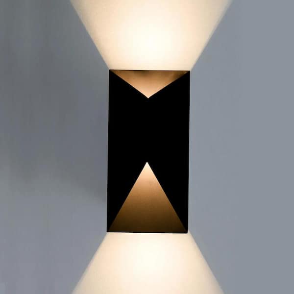 C Cattleya 12 in. Matte Black Modern Integrated LED Outdoor Hardwired Wall Lantern Sconce
