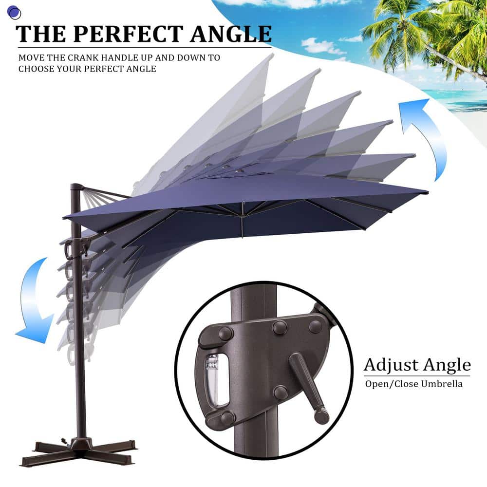 Pellebant Outdoor Patio Umbrella 9 FT x 11 FT Cantilever-Offset Umbrella with No Base Navy Blue