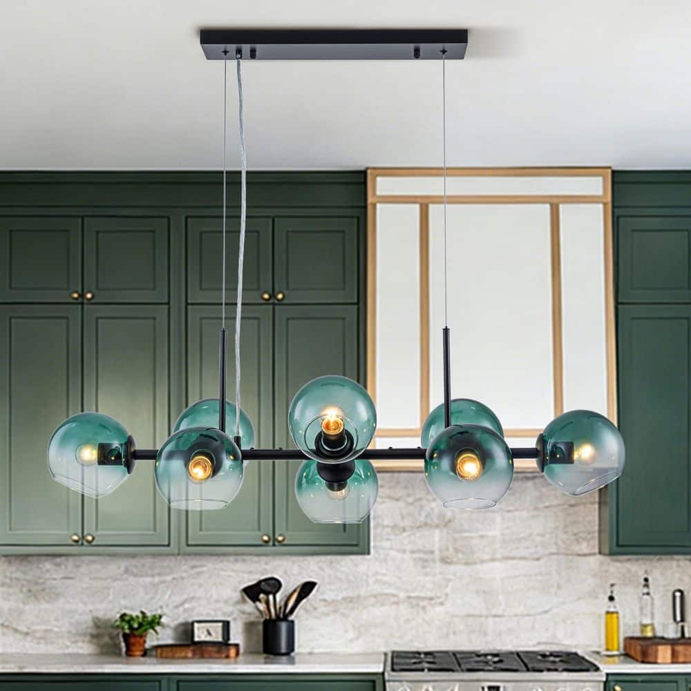 HUOKU Reverso 8-Light 39.4 in. W Modern Linear Cluster Bar Black