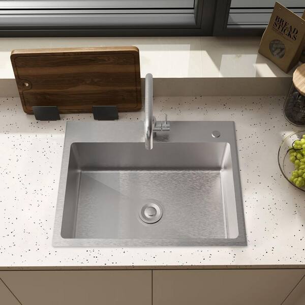 Flynama 24 in. D x 18.30 in. W Drop-In/Undermount Sink in Silver