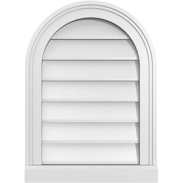 Ekena Millwork 16 in. x 22 in. Round Top White PVC Paintable Gable Louver Vent Non-Functional