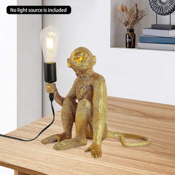 OUKANING 12.5 in. Gold Retro Decorative Desk Resin Sitting Monkey