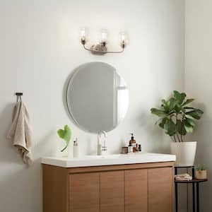 Valserrano 24 in. 3-Light Brushed Nickel Traditional Bathroom Vanity Light with Clear Seeded Glass Shade