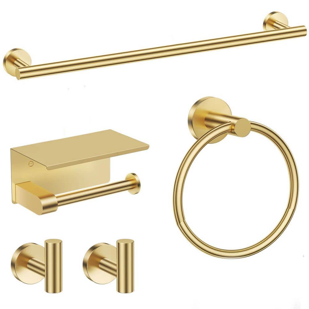 5-Piece Towel Bar Set with Toilet Paper Holder Shelf Towel Ring Hooks in Brushed Gold Stainless Steel price history on PriceWatchPro