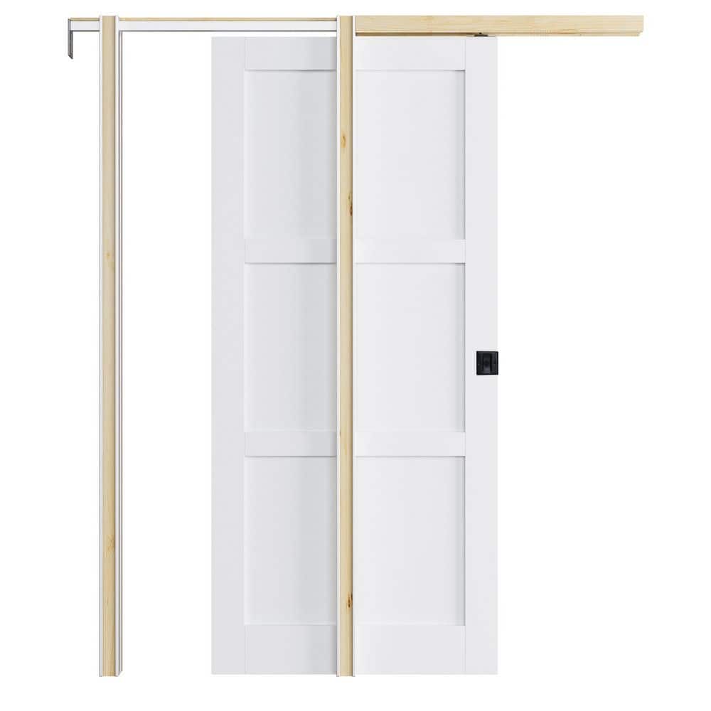 ARK DESIGN 36 in. x 80 in. 3-Paneled White Primed Wood Pocket Door