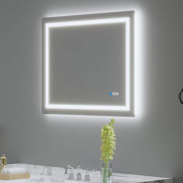 30 in. W x 36 in. H Rectangular Frameless Anti-Fog LED Light Wall Bathroom Vanity Mirror with Backlit and Front Light
