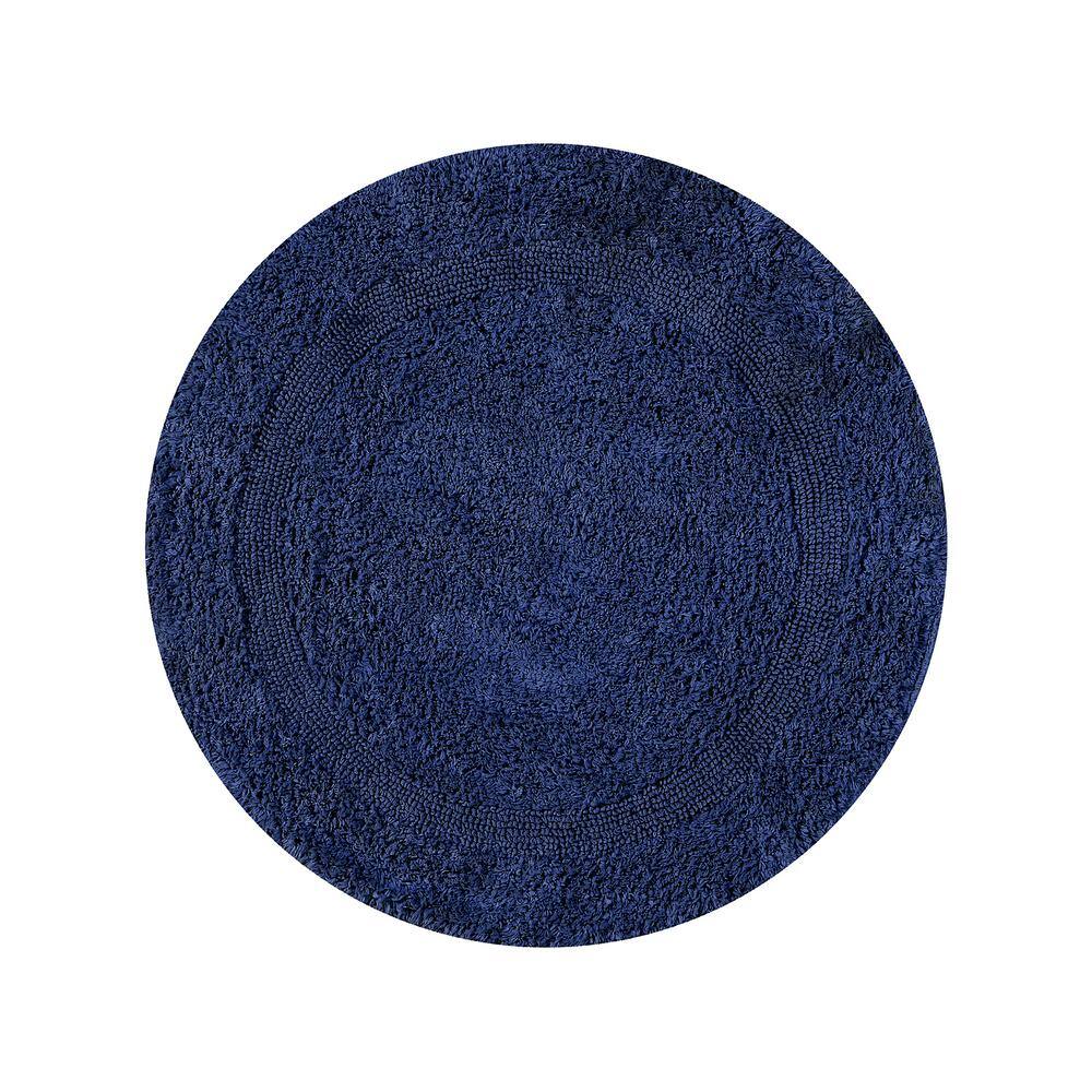 Better Trends Lux 30 in. x 30 in. Blue Race Track 100% Cotton Round Bath Rug
